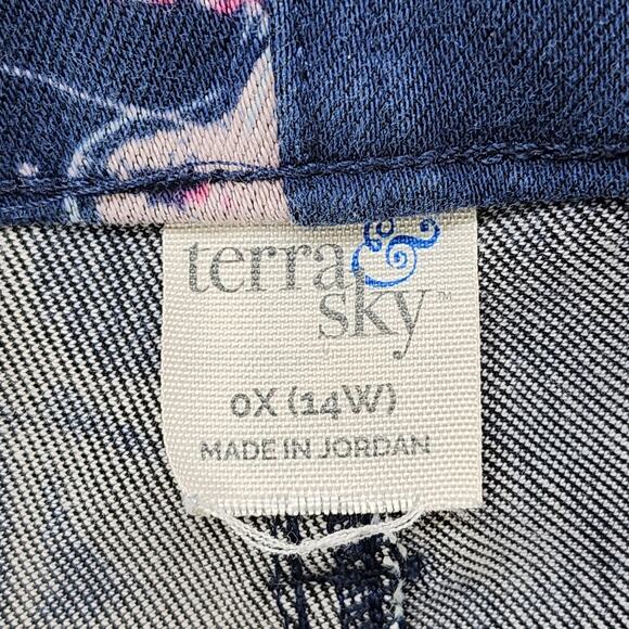 Terra & Sky Jeans Womens 0X (14W) Blue Floral Print High Rise Jegging Stretch - Picture 4 of 12